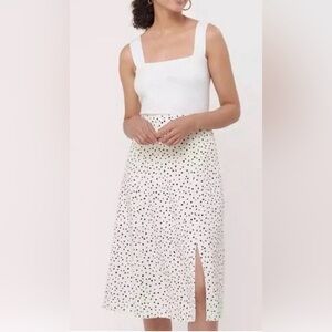 Loft White with Black Dotted Linen Midi Skirt High Waisted with Slit 12 Twelve